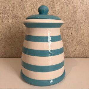 Grace’s Pantry Striped Ceramic Storage Cookie Jar with lid in Blue and White